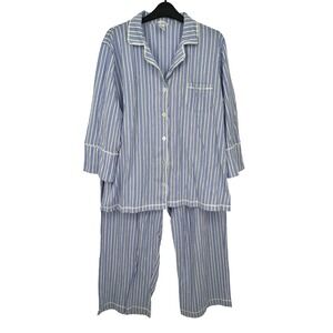 Nicole Miller New York Womens Pajama Set Blue White Stripe Cotton Blend XL